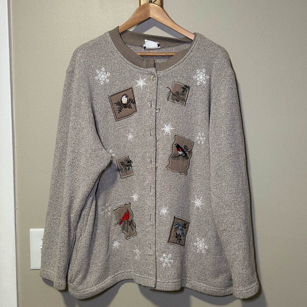 Vtg Embroidered Cardinal Button-Up Cardigan Women’s XL
